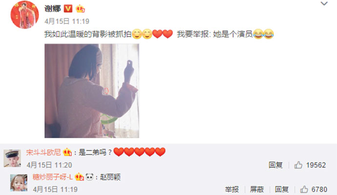謝娜曬做針線活背影照 失蹤人口趙麗穎被疑是拍照人 2